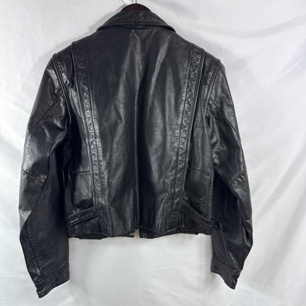 Vintage Bikercore Wilson's Black Leather Jacket Adjustable waist Pit -Pit = 18" - Picture 6 of 12